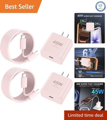 Powerful 45W Fast Charger & Extra Long 10ft USB-C Cable for Multiple Devices