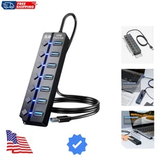 USB 3.0 Hub, 7-Port USB Data Hub Splitter with 3ft Long Cable USB Extension f...