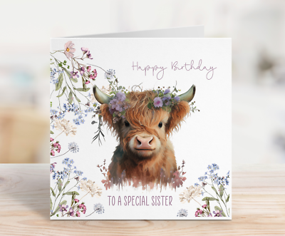 Biglietto Di Auguri Artery8 Con Mucca Highland Scozzese - Quadro A Olio - Per Compleanno, Donna, Mamma, Nonna, Sorella, Amica