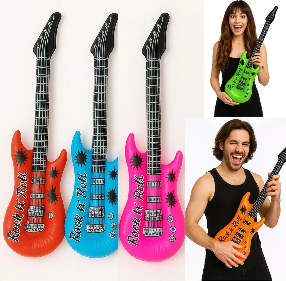 12 x INSTRUMENTOS MUSICALES A GRANEL INFLABLES INFLABLES DISFRAZ MICRÓFONO GUITARRA Foto 3 de 4