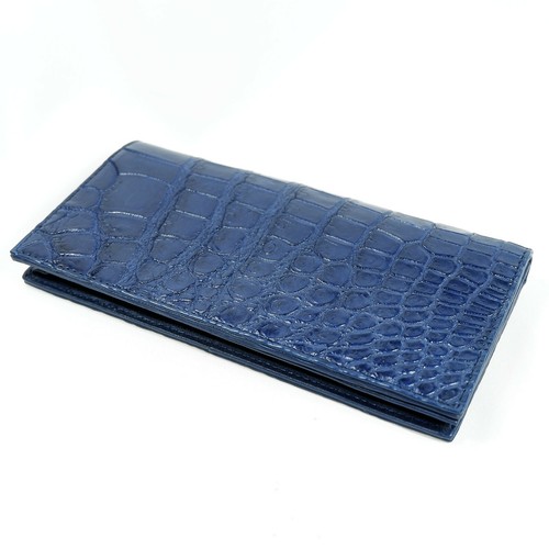 New Navy Blue Croc Leather Belly Skin Women Long Bi-fold Clutch Wallet. - Picture 8 of 12