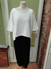 SO FABULOUS LADIES BLACK JERSEY MIDI DRESS WITH IVORY OVERLAY NEW (ref 380) SALE