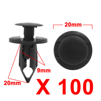 100pcs Plastic Rivet Push Type Bumper Fastener Retainer Clip Black 9mm for Car