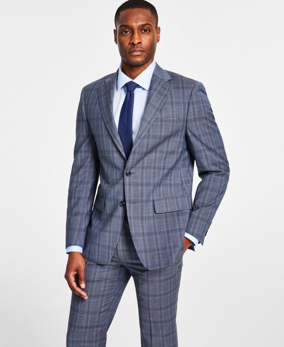 Calvin Klein Men Slim-Fit Wool Stretch Suit Jacket Grey Blue Calvin Klein Men Slim-Fit Wool Stretch Suit Jacket Grey Blue