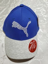 Puma Unisex Baseball Cap Blue  Grey Stretch Fit Pre-curved Bill Youth Hat