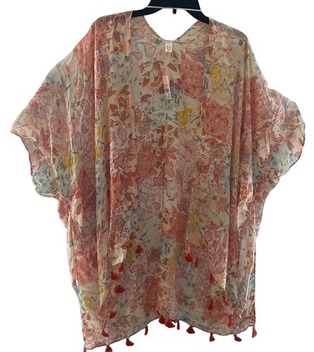 Cato one size Sheer Floral Tasseled kimono new with tags