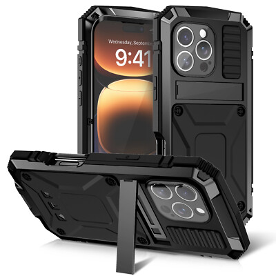 Heavy Duty Metal Full Coverage Armor Stand Case for iPhone 16 Pro Max 15 16+