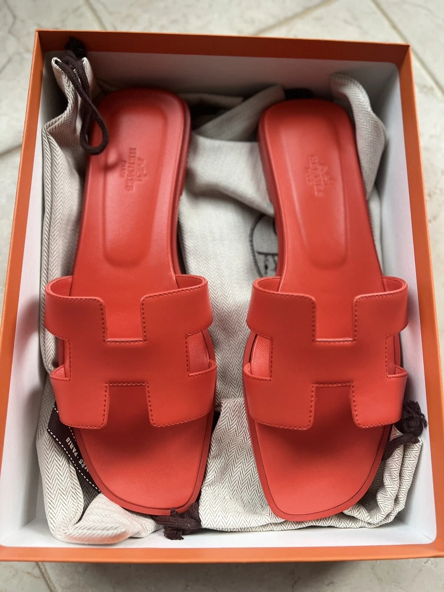 Brand New 2023 Hermes Oran Sandals Leather Rouge Jaipur 41 Authentic