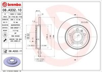 2X Brembo 08.A332.11 Bremsscheibe FüR Audi Seat