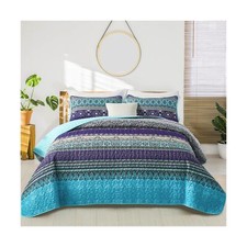 WONGS BEDDING Boho Quilt King Size, Purple Bohemian King Quilt, Lightweight M...