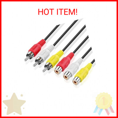 TNP 3 RCA Extender Extension Cable (15 Feet) - 3RCA Male to Female Red White Yel