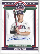 2022 USA Stars & Stripes 15U Signatures Blue 15US-CP Carson Page Georgia T. /499