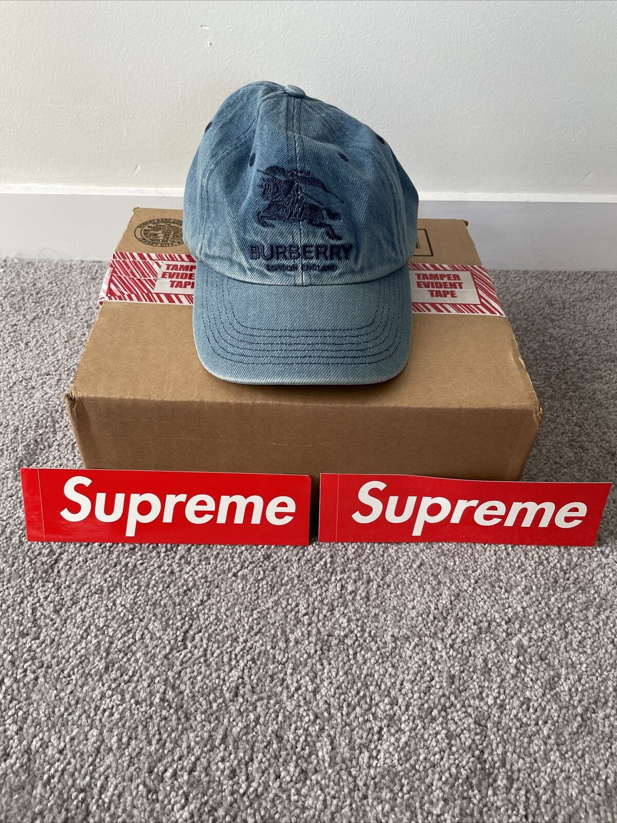 Supreme x Burberry Denim 6 Panel Hat - “Denim' IN HAND READY