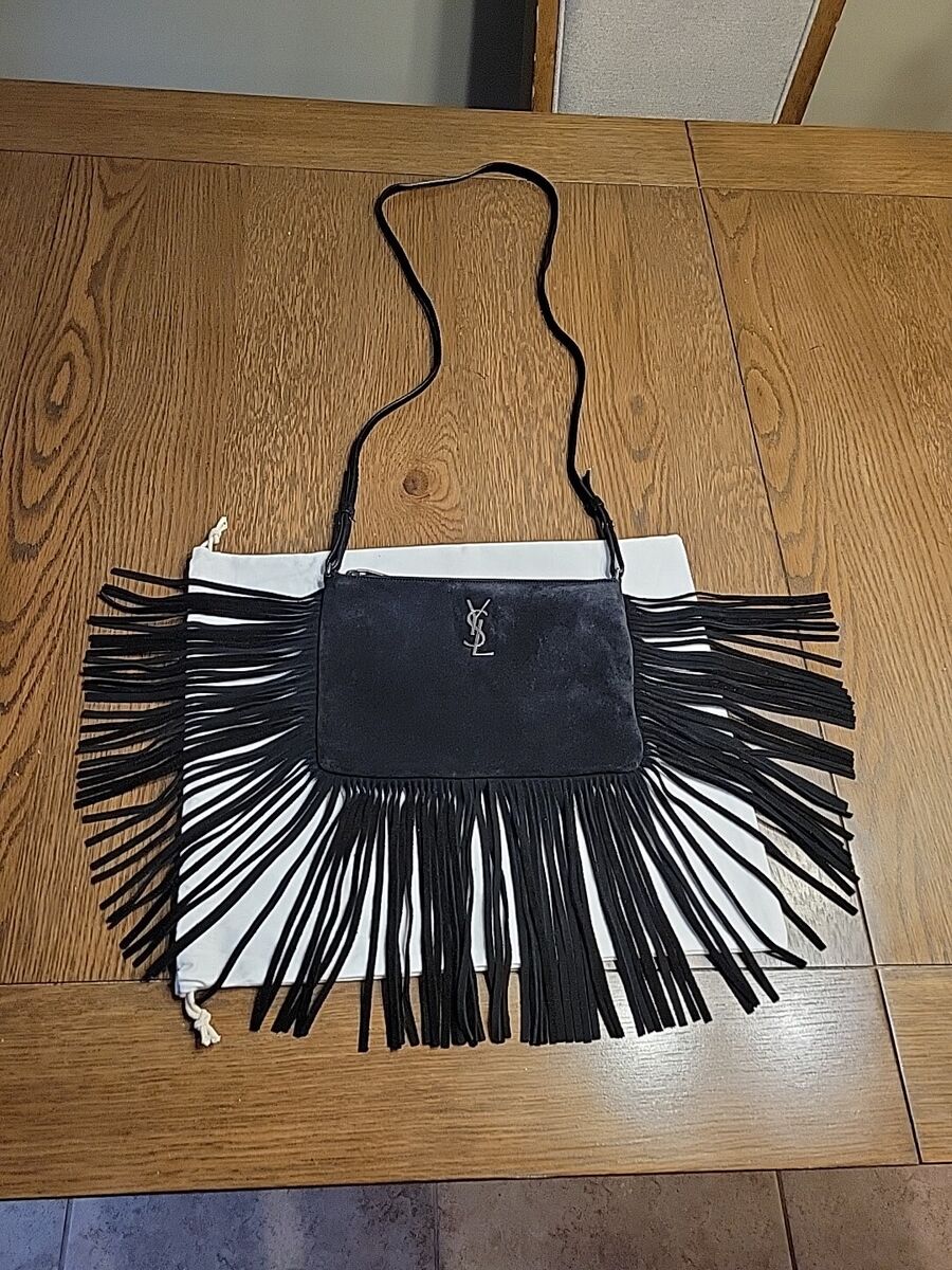 YSL Saint Laurent Suede Bag Fringe Rare Black Color Metal YSL Saint Laurent Suede Bag Fringe Rare Black Color Metal