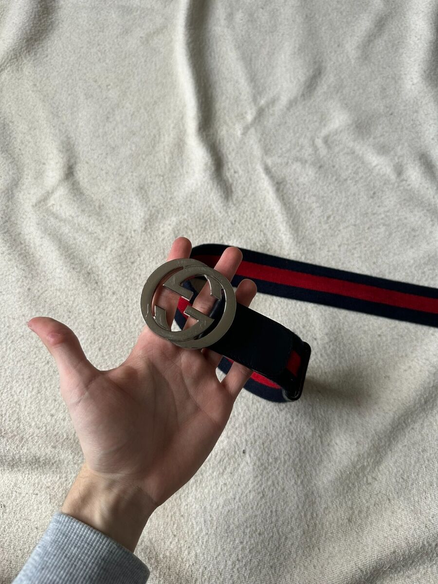 Authentic Gucci Belt Web Navy and Red Interlocking G Buckle Authentic Gucci Belt Web Navy and Red Interlocking G Buckle