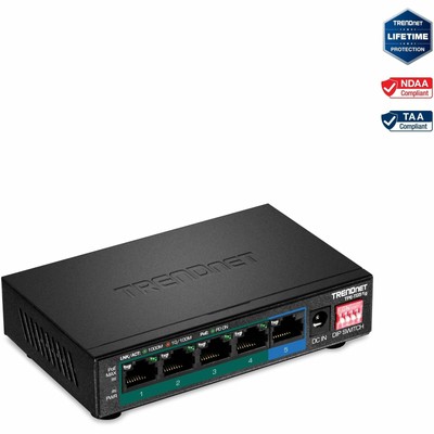 TRENDnet 5-Port Gigabit PoE+ Switch, Camera DIP Switch extends PoE+ 200m [656
