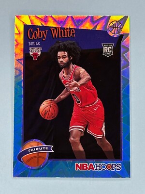2019-20 NBA Hoops Tribute Teal Explosion Coby White Rookie RC #295, Parallel RC