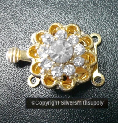 Crystal rhinestone 16mm yellow gold plated 2 strand pad clasp FPC332