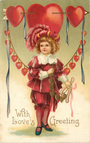 Postcard International Art Publ. Co. 954 Valentines Day Hearts Around Child