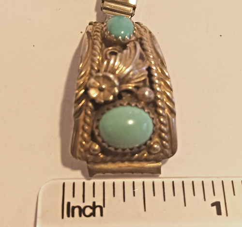 Vintage Sterling silver Navajo with Turquoise Watch tips Signed SC  (1475) - Picture 6 of 7