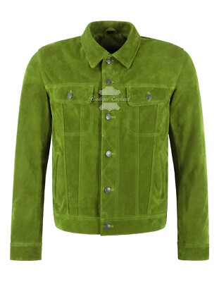 Men's Trucker Suede Leather Jacket Classic Western Shirt Style Denim Look Jacket