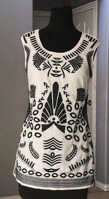 Jodi Arnold For The Limited Lined Mini Dress Aztec Print Off White Black Size 2