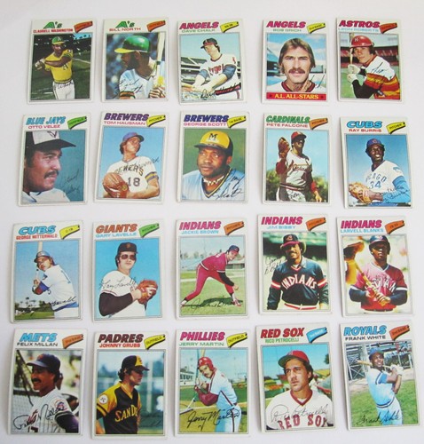 Lot of 20 1977 Topps Baseball Trading Cards Jim Bibby Frank White Dave Chalk ++