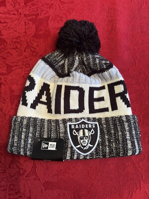 Las Vegas Raiders Black and White NFL New Era Pom Knit Hat Cap Brand New