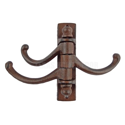 Swivel Wall Hook 3-Prong Cast Iron Coat Towel Hanger Antique