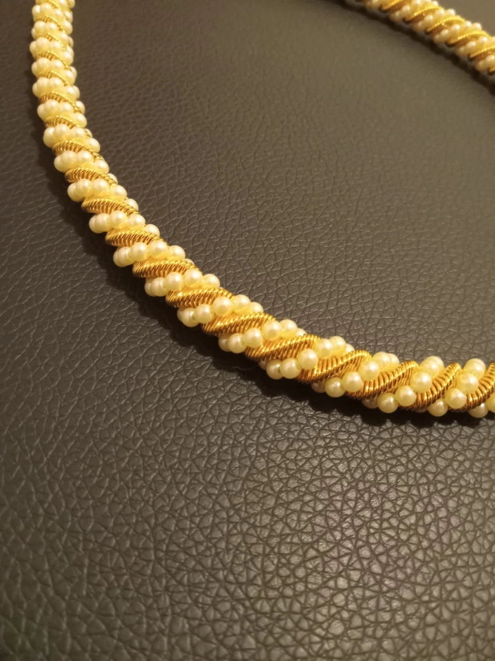 Elegant Statement Gold Pearl Necklace Formal Adjustable Metal Costume Jewelry - Image 2 of 3