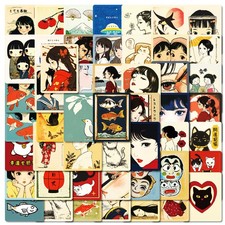 50PCS Japanese Retro Cartoon Anime Stationery Stickers Water Cup DIY Waterproof