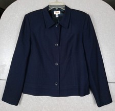 Vintage Women's TALBOTS Navy 100 Wool Lined 4 Button Jacket Blazer sz 14 USA