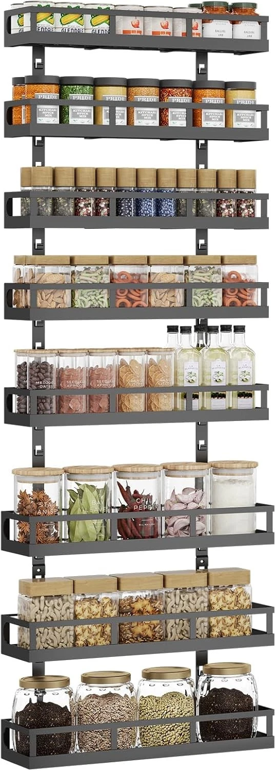 8-Tier Adjustable Spice Rack – Wall-Mounted Space-Saving Organizer W/ Mixed