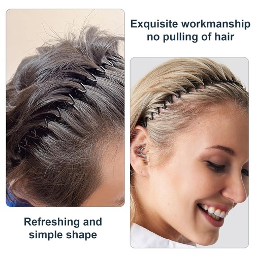2Pcs Metal Head Bands for Women's Hair, Spring Wave Non Slip Mens Black - Picture 4 of 7