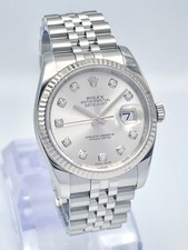 Rolex Datejust 116234 36mm Silver Diamond Dial Fluted Bezel Oyster Box