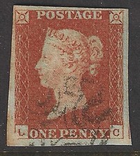 SG 8 1d red-brown. Plate 28. Lettered LC. Very fine used. 4 close/large margins.