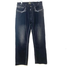 Akademiks Y2K Black Denim Jeans Men 34 Studded Embroidered Relaxed Streetwear