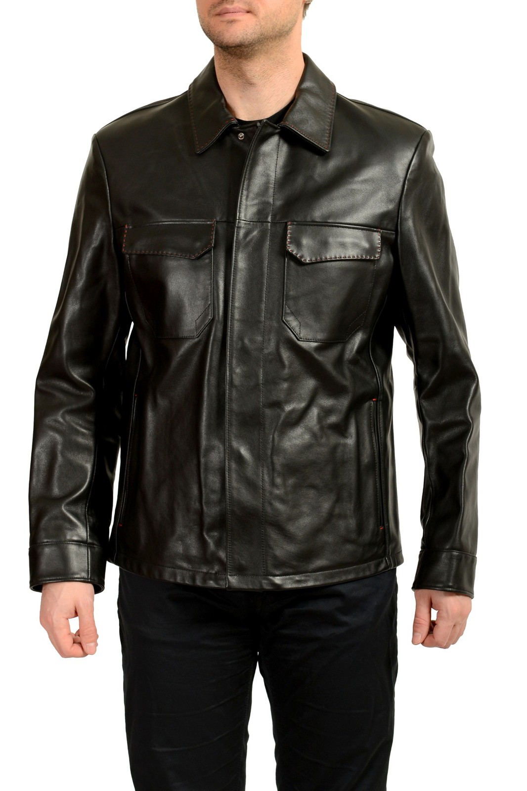 Scuderia Ferrari Men's Black "Livrea" Leather Driver Bomber Jacket US L IT 52