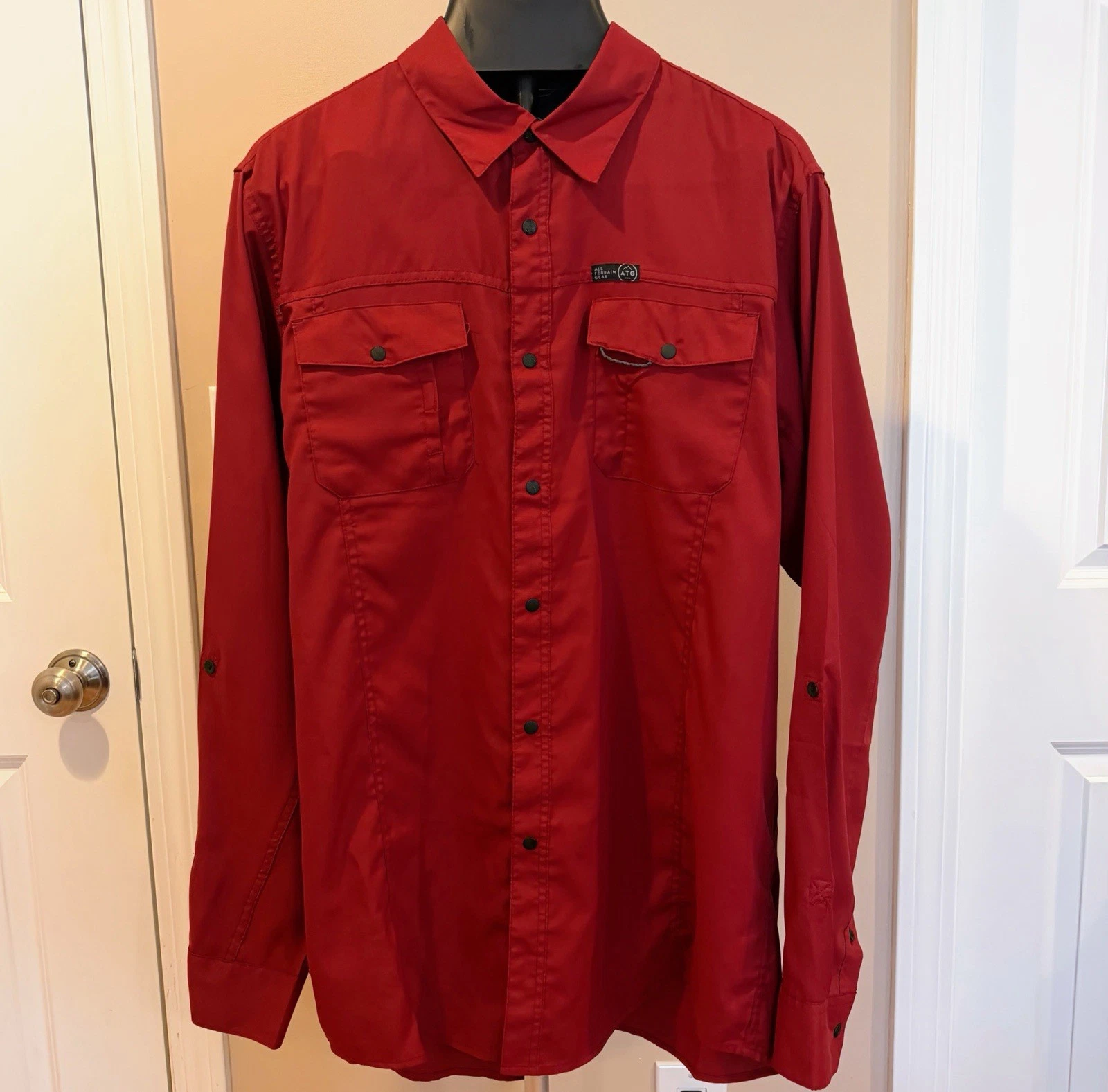 Wrangler ATG All Terrain Gear Men’s XLT Red Snap Button Hiking Shirt Quick Dry