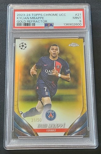 Kylian Mbappe 2023-24 Topps Chrome UCC GOLD REFRACTOR /50 PSA 9 (POP 5)