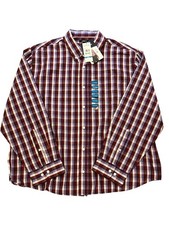 Haggar Men's 319384 Stretch Comfort Shirt Color Wine Plaid Smart Wash Size XXL