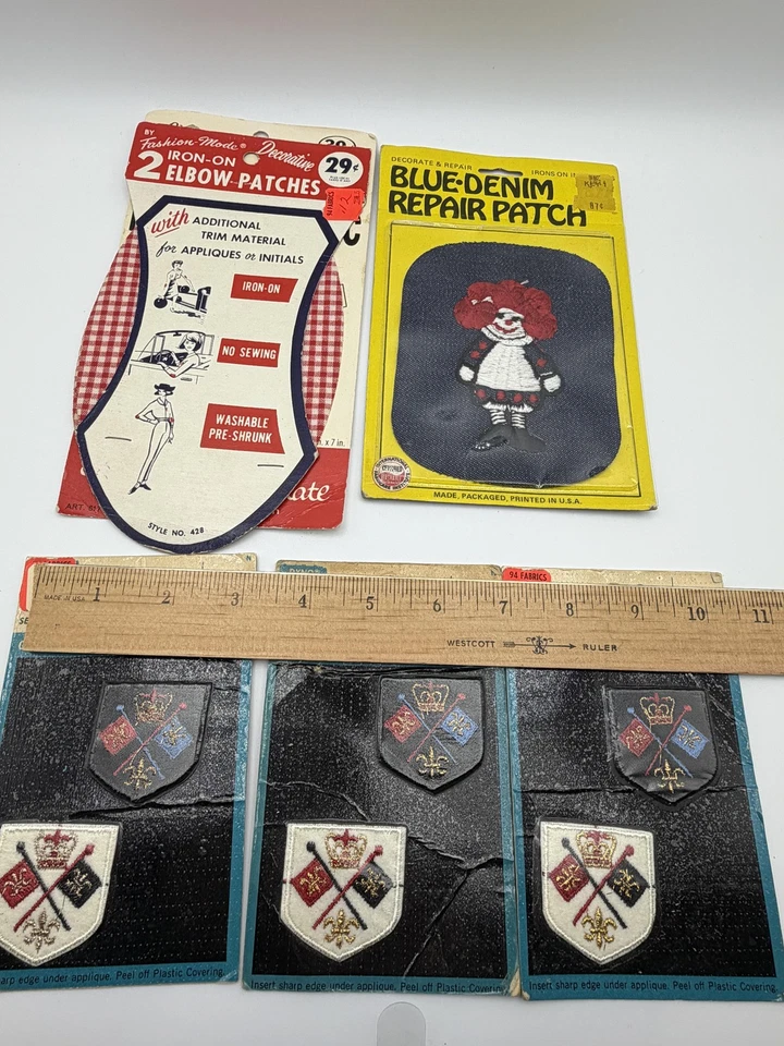 Vintage Iron-On Patches Lot of 5 TrimSets Crest Appliques Elbow Repair Made USA - Image 3 of 4