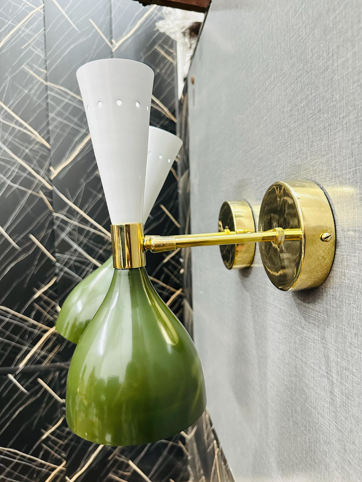 Italian Brass Wall Sconces Olive Green & White Wall Lights Christmas Gift Item