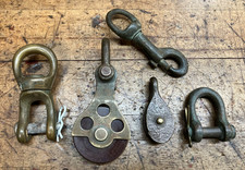 5 Vintage Brass Pulleys & Swivel Snap Hooks