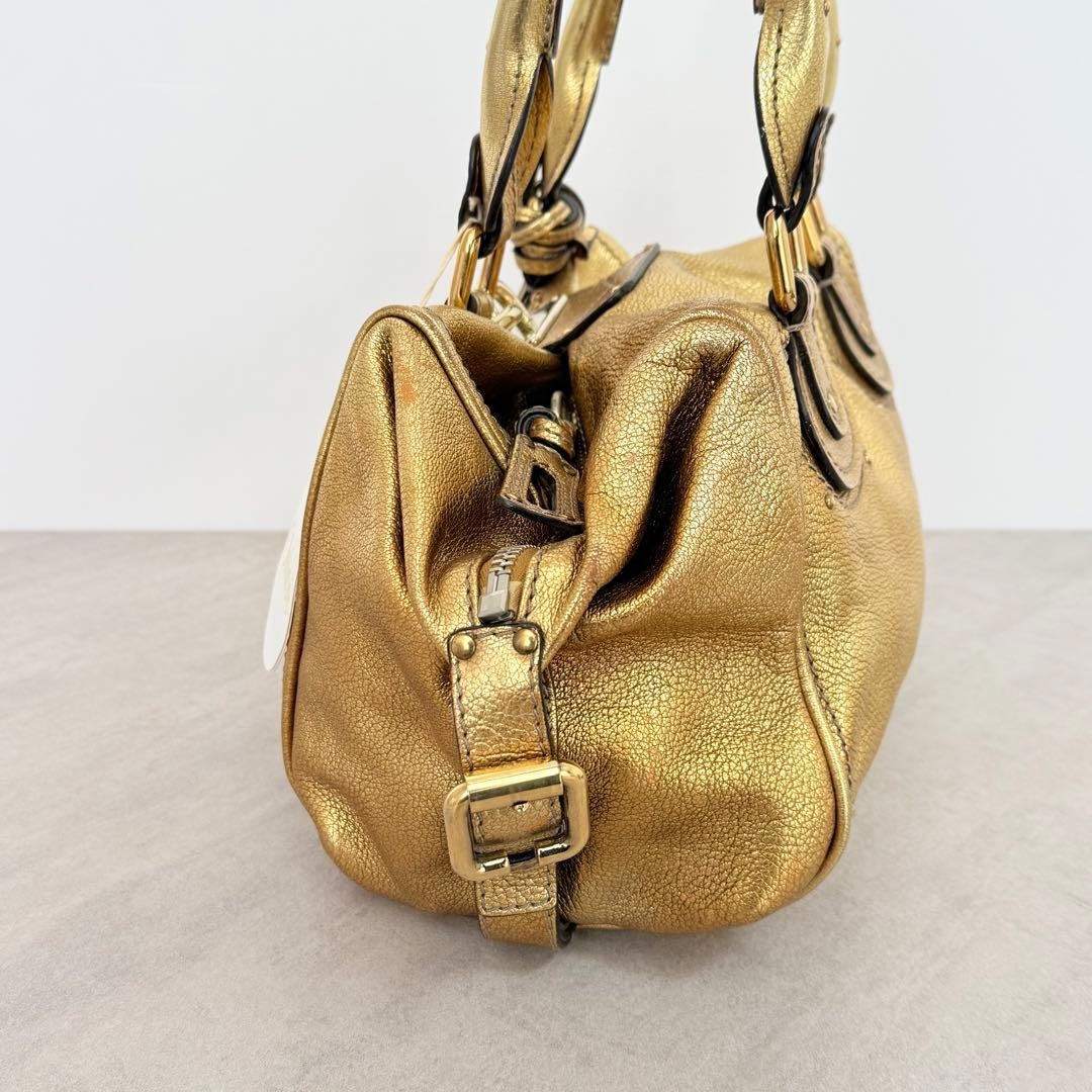 Chloe Paddington Handbag Tote Metallic Gold Leather Padlock Authentic Women's image 5