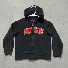 Nike Hoodie Boys 7 Black Red Full Zip Embroidered Spellout Youth Logo Pendant