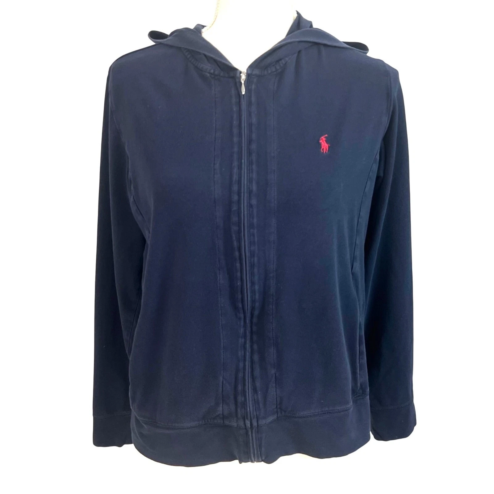 Polo Ralph Lauren Faded Navy Full Zip Hoodie Red Pony Logo Hooded Sweatshirt M