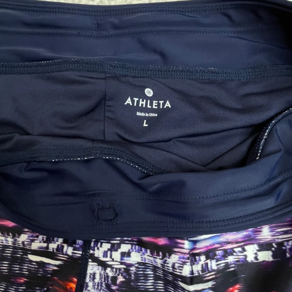 Athleta Swim Boy Shorts Navy Blue Purple Print Womens Large - Image 3 of 4