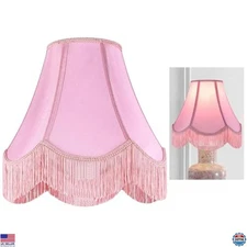 Chic Pink Silk Bell Lamp Shade by GO&SO - Handcrafted Fringe Trim, 6"x13"x10.6