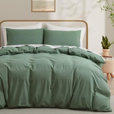 100 Washed Cotton Duvet Cover Queen Size, Mint Green Fade-Resistant Natural ...